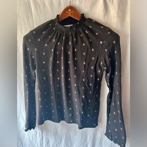 Madewell Texture & Thread Womens S Ruffled Mockneck Top in Rainbow Buds Lettuce